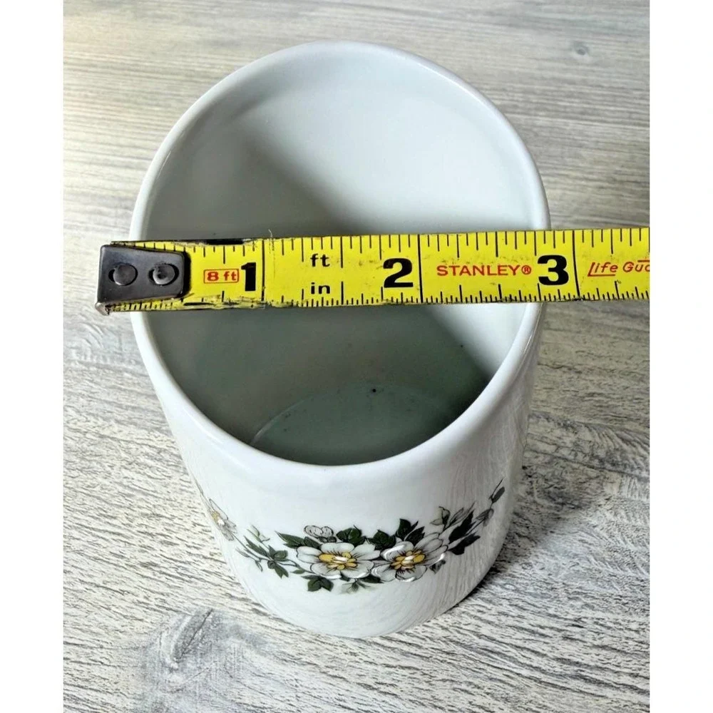 FM Limoges Porcelain Slanted Top Floral Vase Pen Pencil Eyeglass Holder France